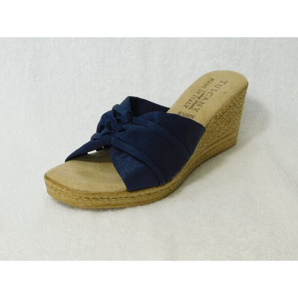 W642 Easy Street Blue Crepe Ghita Tuscany Wedge Sandals Size 6.5 WW - Picture 2 of 5